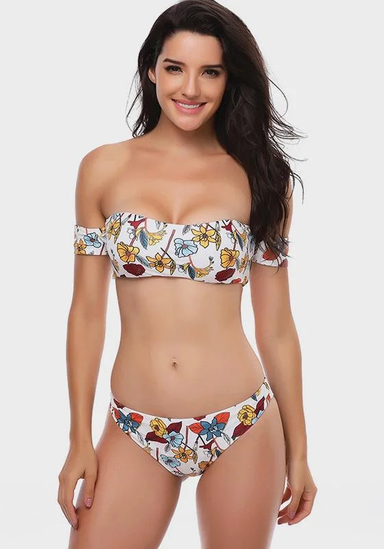 Tropical tankini swim sets for vacation fun -Levio Off shoulder Bikini