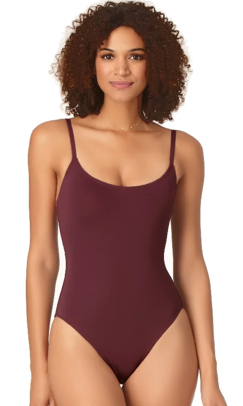 Red One-Pieces for Statement -Anne Cole Studio Solid Vintage Lingerie Maillot Swimsuit in Plum