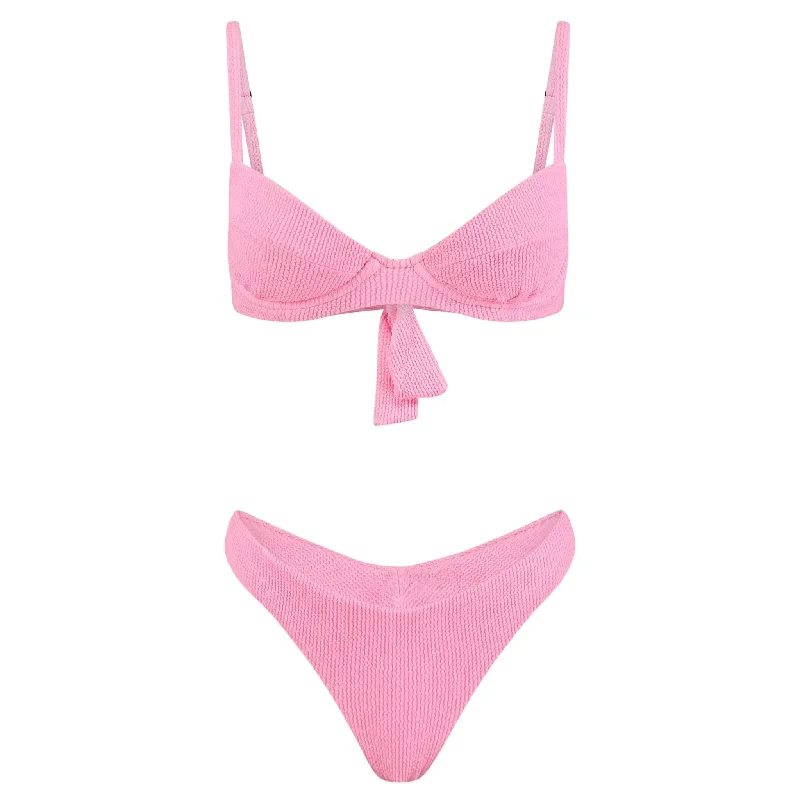 Ruffled bikini swim sets for flirty style -Firenze Underwire Bikini Set | Barbie Pink