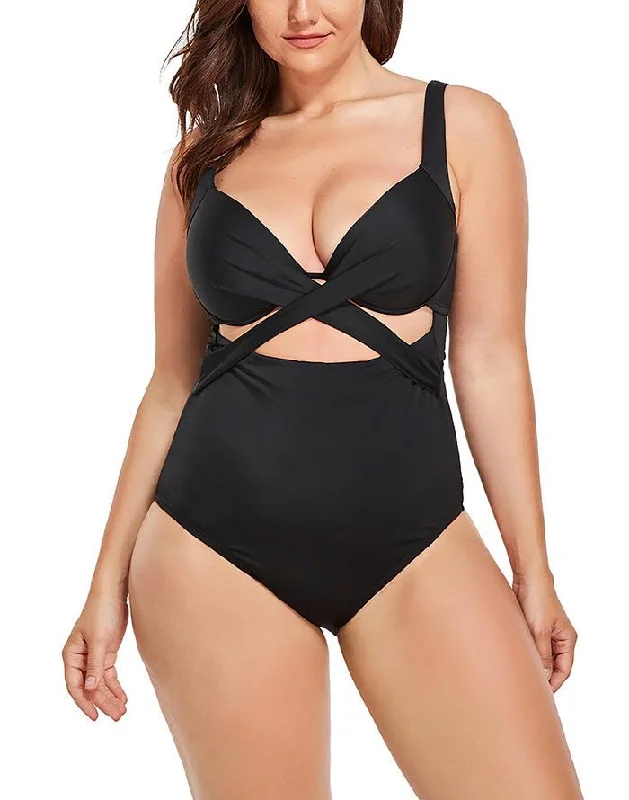 Peplum One-Pieces for Feminine -Black Cut Out Underwire One Piece Swimsuit