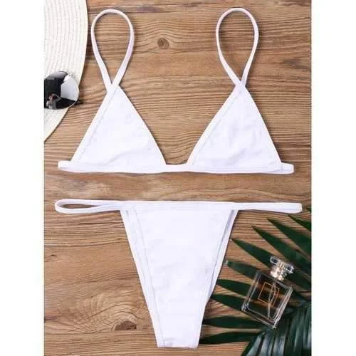 Supportive bikini swim sets for water sports -Bralette Hipster Bikini Set - White L