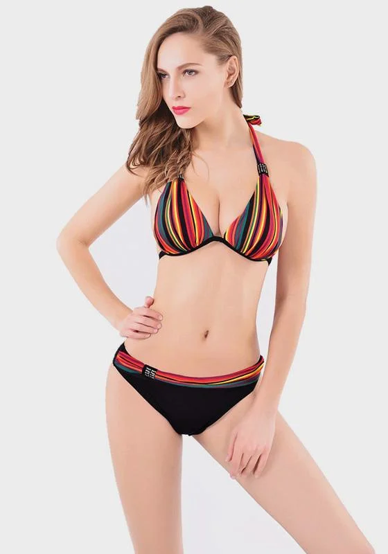 Supportive swim sets with sturdy underwire support -Striped Bikini