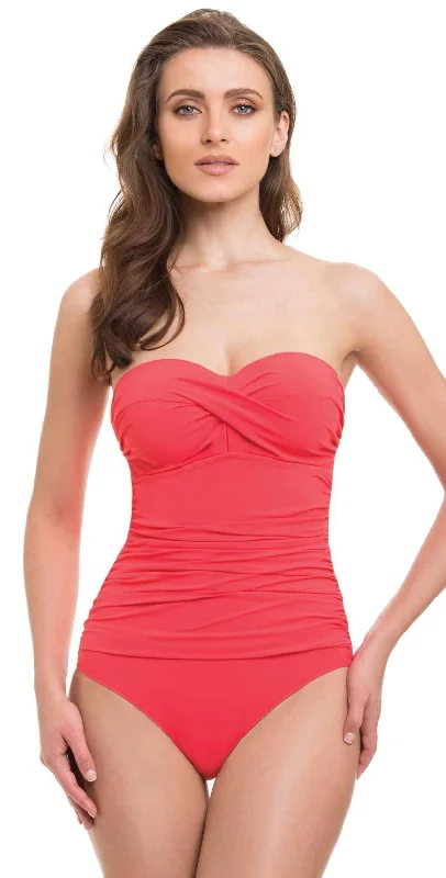 Solid Color One-Pieces for Simple -Profile By Gottex Cross Bandeau One Piece in Coral E837-2D04-611